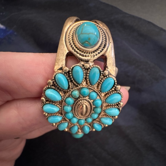 Southwestern Turquoise Style Wide Cuff Bracelet Boho Statement - Picture 8 of 16